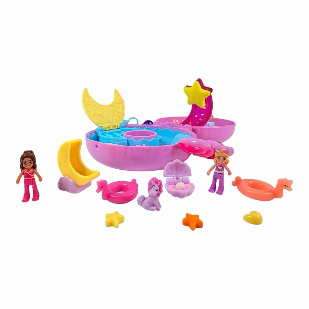 Polly Pocket Sparkle Cove Adventure Unicorn Floatie Compact Complete Set